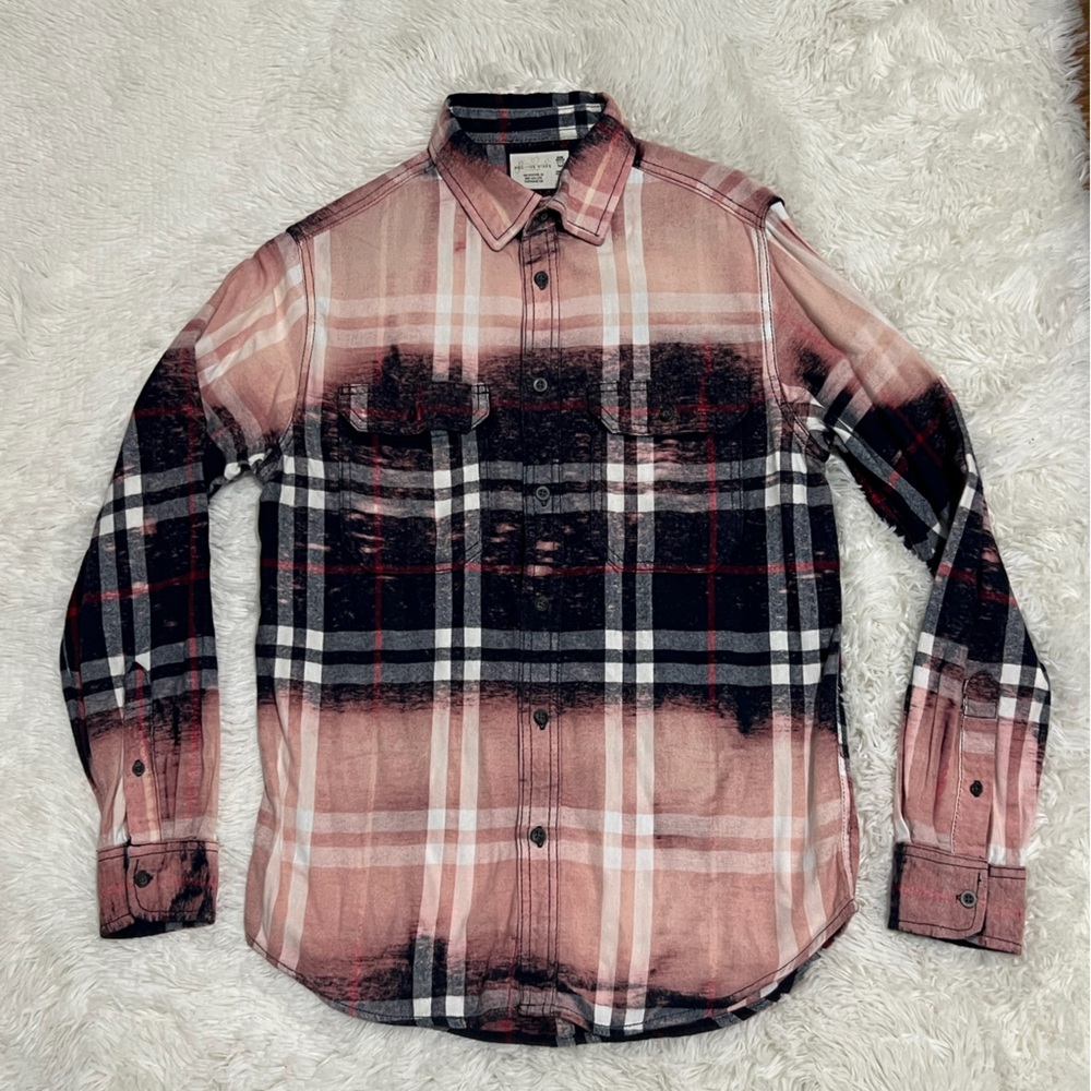 Positive Vibes Apparel Plaid Flannel Button Up Shirt Unisex Small